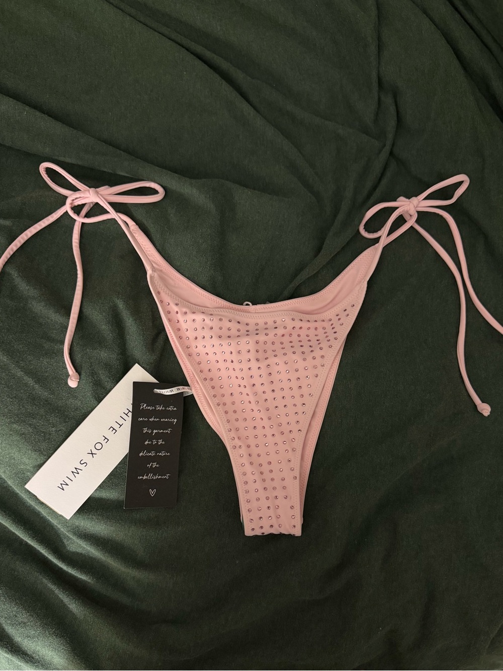 Pink Rhinestone Tie-Side Bikini Bottom White Fox Swim